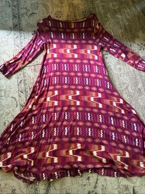 Rachel Pally Long Sleeve Tribal Print Midi Dress in Magenta and Orange